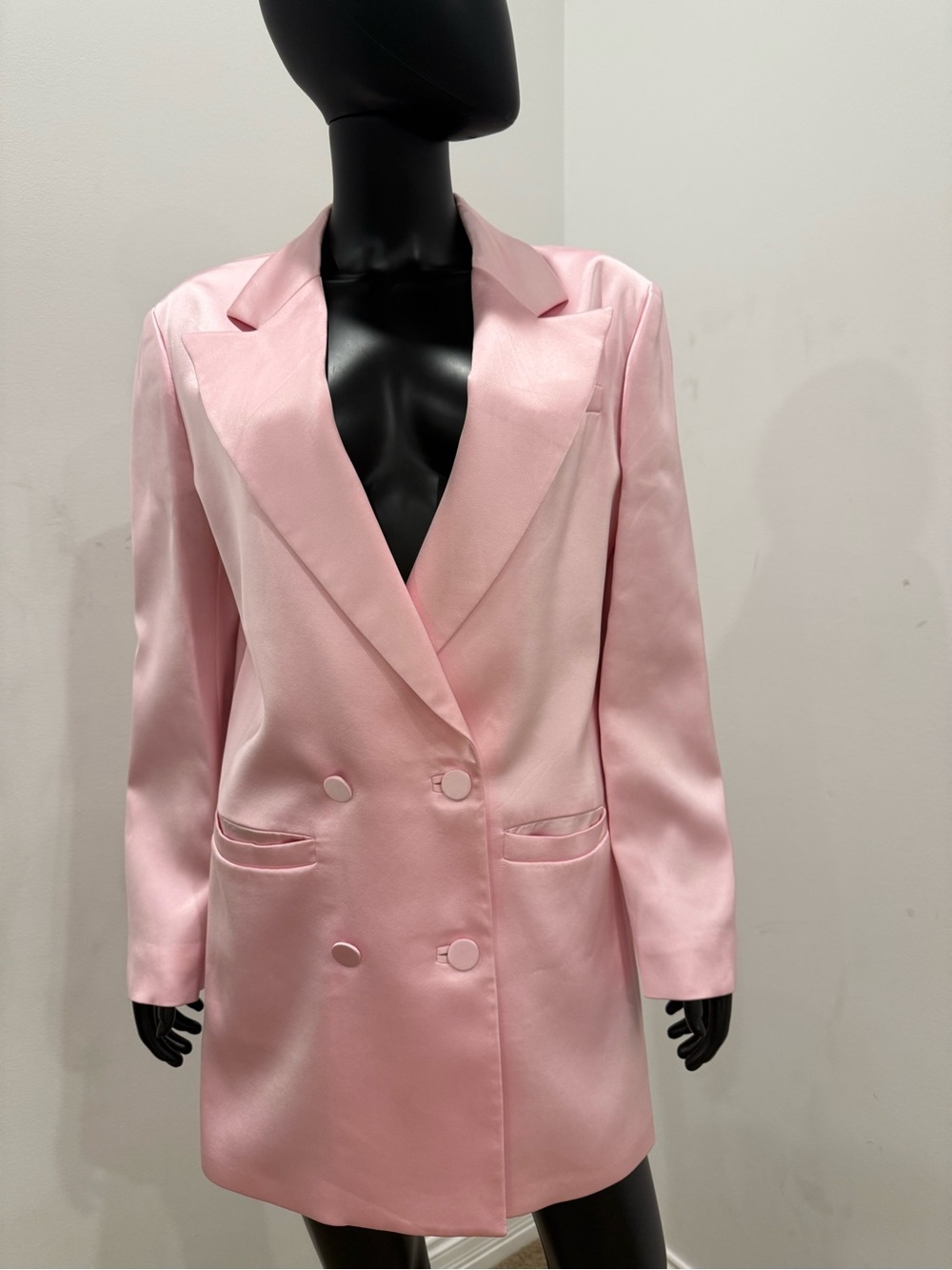 GAUGE81 Pink Satin Double Breasted Oversized Blazer Mini Dress Jacket Size S
